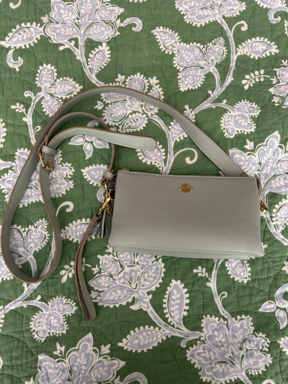 Nanette Lepore Light Blue Leather Crossbody Clutch with Gold Accent